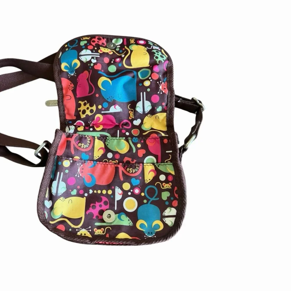 LeSportsac Crossbody & Shoulder Bag Multicolor Mouse Rat Print Zipper Pockets - Picture 8 of 16